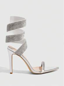 CUCCOO SZL Sexy Pointed Toe Cross Strap Stiletto Heels Open Toe Summer Fashion Sandals - Silver - View 2