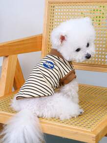PETSIN 1 件宠物休闲透气条纹背心，卡其色狗 T 恤套头衫，适合春夏季