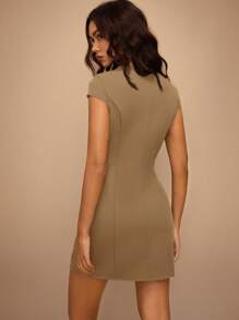 SHEIN Forever 21 Damen einfarbiges Bodycon Minikleid, Mode für den Arbeitsweg - Braun - Übersicht 2
