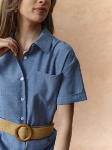 Écloséra Robe chemise d'été décontractée à manches courtes avec boutons devant