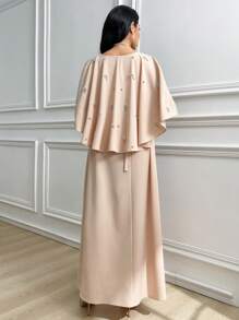 Modelyn Women's Simple & Fashionable Arabic Style Summer Dress Formal Dresses For Women Elegant - Apricot - View 4
