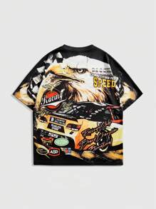 ROMWE MEN Street Life Men's Racing Summer Fashion Car & Letter Print Short Sleeve T-Shirt - Multicolor - View 2