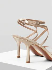 MOTF PREMIUM RHINESTONE ANKLE STRAP HEELED SANDALS - Champagne - View 8