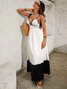 SHEIN VCAY Plus Size Colorblock Summer Casual Vacation Sleeveless Dress - Black and White - View 6