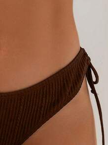 SHEIN Swim Women's Summer Beach Solid Color Side Tie Bikini Bottom - Brown - View 4