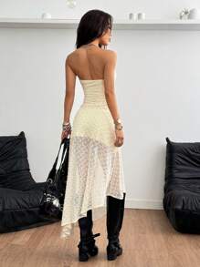 SHEIN EZwear Vestido maxi casual con textura, tipo tubo, de estilo vintage para mujer, para festivales de música, para primavera/verano - Blanco - Ver 2