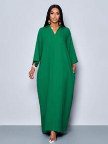 SOLERSUN Women's Fashionable V Neck Loose Batwing Sleeve Dress For Holiday Maxi Women Outfit