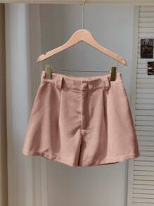SHEIN EZwear Women's Solid Color Pleated Loose Casual Corduroy Shorts, New Style