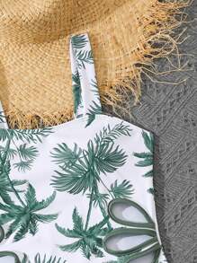 Conjunto de tankini de traje de baño con estampado de palmeras para adolescentes, para vacaciones de verano - Verde - Ver 3