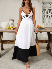 SHEIN VCAY Plus Size Colorblock Summer Casual Vacation Sleeveless Dress - Black and White - View 3