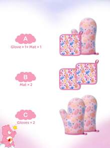 SHEIN X Care Bears Juego de manoplas de horno resistentes al calor con diseño de oso lindo, adecuadas para uso en la cocina y horneado.