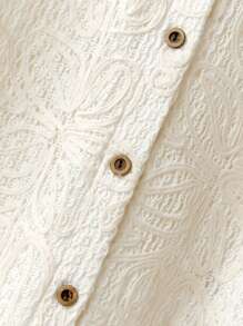 SHEIN maglietta con bottoni in legno effetto vintage per ragazze giovani - Beige - Visualizzare 6