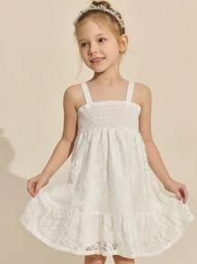 SHEIN Vestido elegante de encaje blanco para niñas, para la temporada de bodas - Blanco - Ver 1