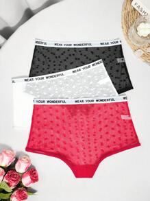 Set de 3 bragas hipster con borde de malla con forma de corazón para mujeres - Multicolor - Ver 3