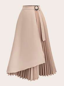 Modelyn Plus Size Women Asymmetrical Pleated Panel Skirt, Elegant For Commuting Fall Cloth For Women