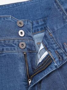 SHEIN Essnce Casual Washed Front Button Slim Fit Denim Shorts - Medium Wash - View 6