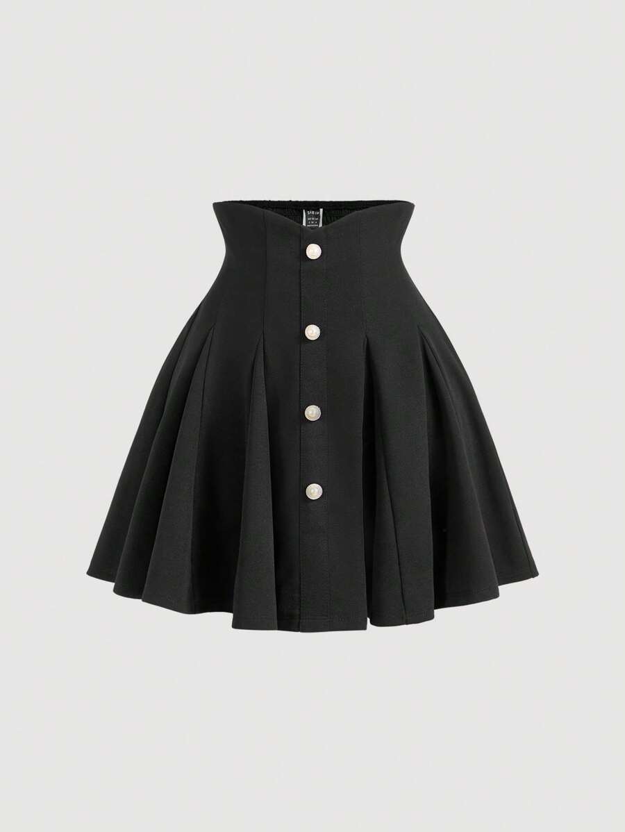 SHEIN MOD 女式高腰 A 字裙，仿珍珠纽扣，复古宫廷风格，适合学校、约会、派对、节日、茶会、生日场合、女士夏季、复活节、狂欢节、女士音乐会、女士早午餐、商务休闲女士