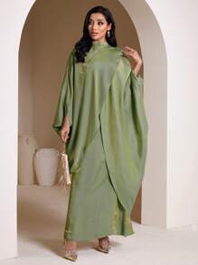 Veilorie Women's Elegant Metallic Sheen Batwing Sleeve Dress Modest Abaya For Women Kaftan Muslim Dress