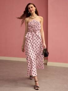 MOTF PREMIUM STEREO FLORAL POLKA DOT TUBE DRESS - Pink - View 1