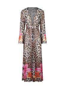 SHEIN Swim 1pc Women's Kimono Robe, Digital & Placement Printed Mesh, For Home, Beach, Pool, Casual Party, Vacation, Spring/Summer