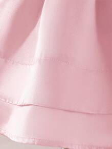 Babygirl 夏季缎面可爱纯色蝴蝶结装饰束腰无袖连衣裙 - 粉色 - 查看 3