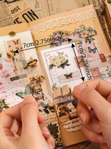 SHEIN 100pcs/Set Mixed Retro Floral, European Portraits And Objects Sticker Collection, Suitable For Journal, Scrapbook, Laptop, Water Bottles And Desk Decoration, With Pet Waterproof And Wear-Resistant Material