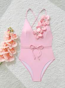 Swim Mod 1 pezzo Costume intero elegante da donna con stampa floreale, outfit adatto per vacanze in spiaggia