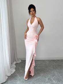 Elenzga Đầm sang trọng không tay ôm vừa vặn thanh lịch dành cho nữ, màu hồng - Hồng - Xem 5