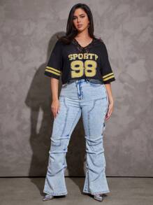 Denimoi Plus Size Fashion Washed Stacked Flare Leg Jeans - Light Wash - View 3