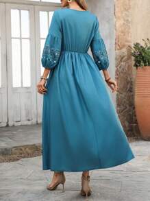 EMERY ROSE Women's Solid Color Lace-Up Front Long Sleeve Casual Long Dress