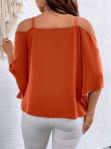 SHEIN Clasi Kamisol Longgar Warna Polos Ukuran Besar, Sederhana dan Modis - Rust Brown - View 4