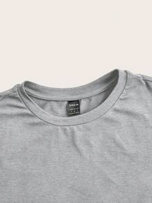 SHEIN ICON Casual Minimalist Floral Grey Round Neck Short Sleeve Fitted Cropped Women T-Shirt, Suitable For Summer Suitable For Going Out - Light Grey - View 6