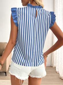 EMERY ROSE 女士度假盖袖条纹拼布衬衫 - 藍白色 - 查看 2