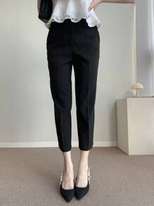 DAZY 女式纯色修身弹力直筒九分裤，黑色，四季皆宜，秋季女式正装裤 - 黑色 - 查看 8