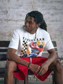 Manfinity NXTstreet Men's Loose Water-Print Short Sleeve T-Shirt Set - Red and White - View 3