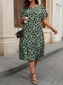 Plus Size Women's Spring Autumn Chiffon Leopard Print Short Sleeve Casual Dress Maxi Women Outfit Cheetah Print Dresscheetah Dressleopard Dressleopard Print Dressanimal Print Dress