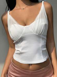 SHEIN EZwear 女士简约背心，胸部和背部有褶皱细节 - 白色 - 查看 6