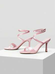 MOTF PREMIUM Sandal hak tinggi wanita elegan dengan tali pergelangan kaki, gaya minimalis untuk musim panas, cocok untuk Natal, musim semi, dan musim panas. - Berwarna merah muda - View 4