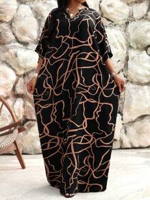 SHEIN Lady Abito elegante da donna a maniche corte con tagli, in stile kaftan, colorato e intrecciato, adatto per cerimonie, ufficio, viaggi e vacanze estive