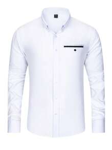 Manfinity Homme Loose Fit Men's Button Down Long Sleeve Shirt - White - View 3