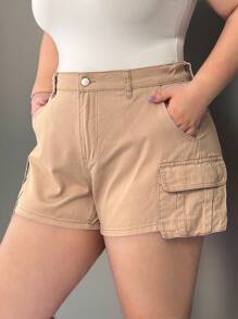 SHEIN EZwear Plus Size Women Utility Pockets Loose Casual Denim Shorts