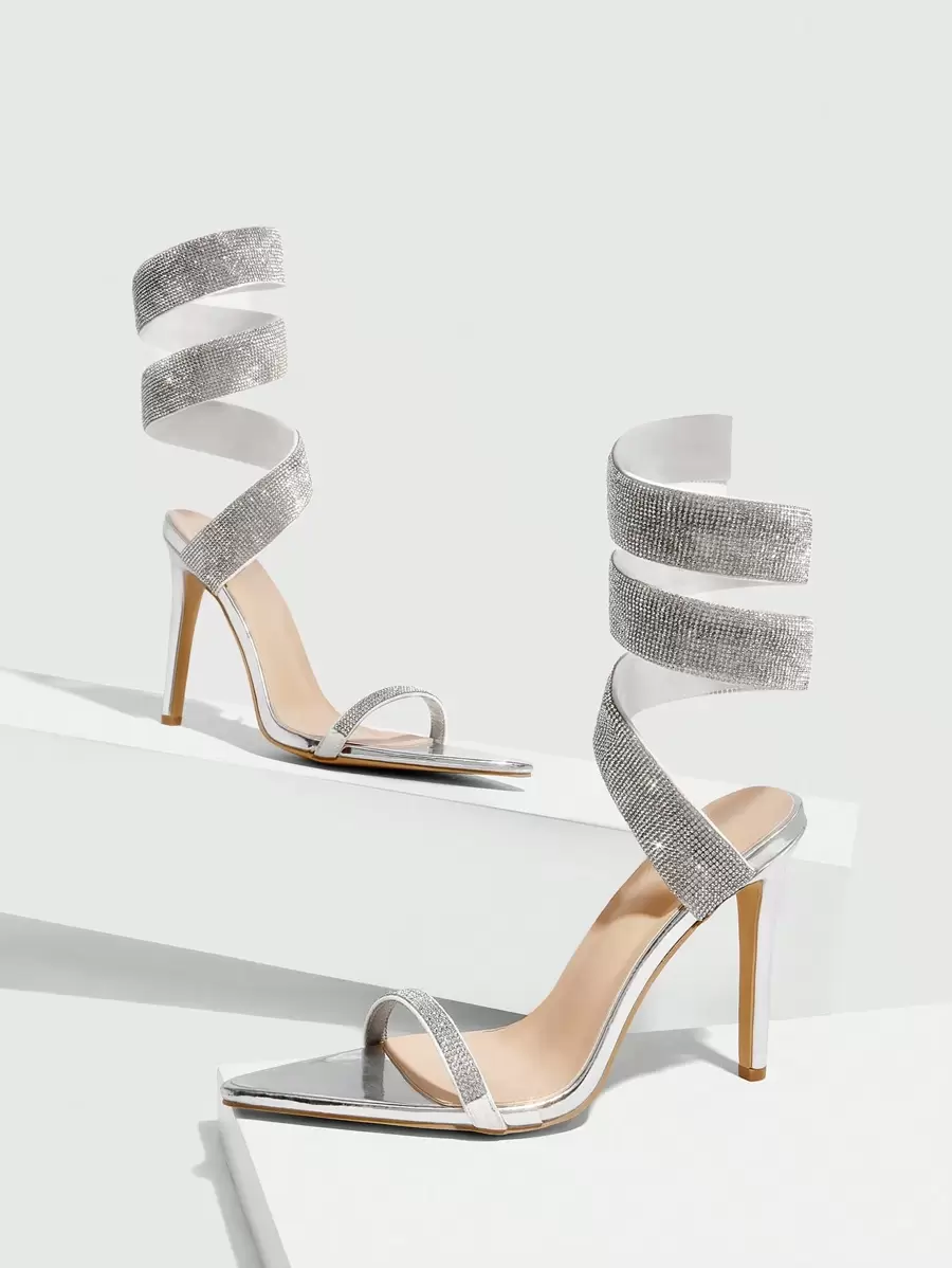 CUCCOO SZL Sexy Pointed Toe Cross Strap Stiletto Heels Open Toe Summer Fashion Sandals - Silver - View 1