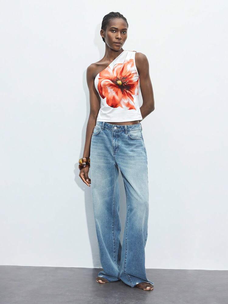 SHEIN Maija 2025 Spring/Summer New Casual Fashion Vacation Comfortable Women Floral Print Sleeveless Halter Top