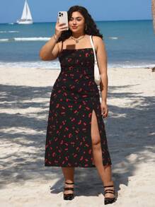 SHEIN CURVE+ Women's Cherry Print Knitted Dress In Plus Size - Multicolor - View 6