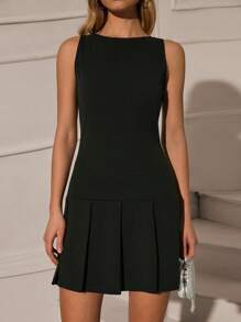 RueChic Vestido elegante y elegante sin mangas con pliegues para mujer