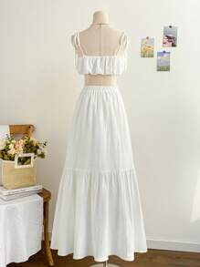 Soleia 2 件套女士休闲纯色短款吊带背心和长裙，适合度假 - 白色 - 查看 2