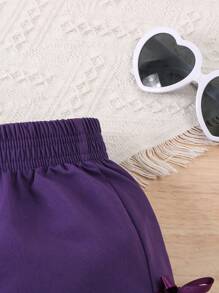 SHEIN Pantalones casuales deportivos de pierna ancha y cintura alta con lazo para niñas, pantalones de chándal livianos color rosa para primavera y verano