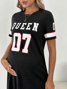 SHEIN Pregnant Women Summer Casual Sports Letter & Number Print Dress