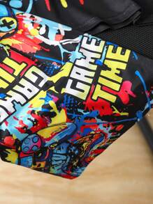 Set de 2 piezas de camiseta de manga corta y pantalones cortos con estampado gráfico de videojuegos para niños - Negro - Ver 6