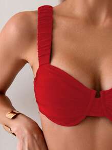 SHEIN Swim 女士泳装比基尼上衣，海滩和夏季 - 紅色 - 查看 8